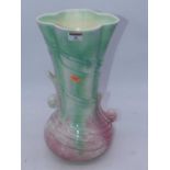 A large 1930s Sylvac vase, of moulded trumpet shape with incised decoration on a mottled blue/pink