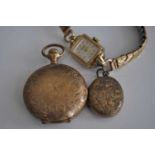 WA Ferguson of Edmonton, ladies gilt metal cased full hunter keyless pocket watch, together with a