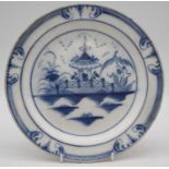 A late 18th / early 19th century Liverpool pearlware plate, the centre underglaze blue decorated