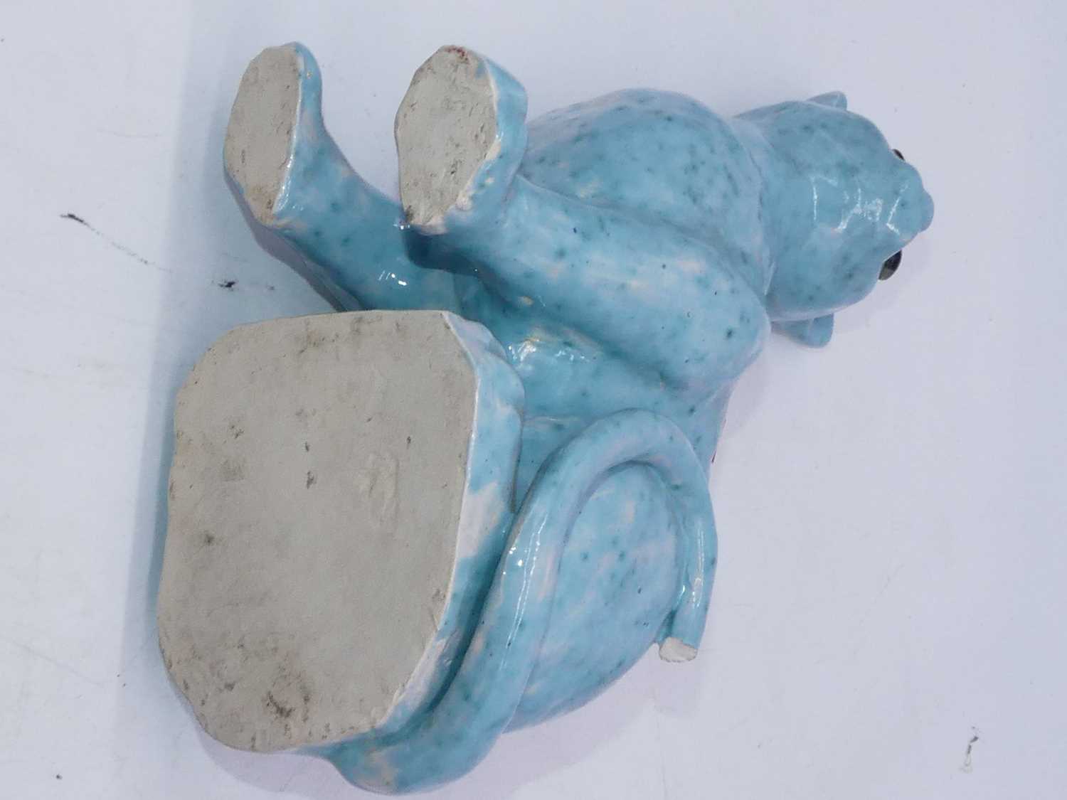 A pair of Galle style cats, each modelled in seated pose on a turquoise ground with glass eyes, - Image 3 of 3