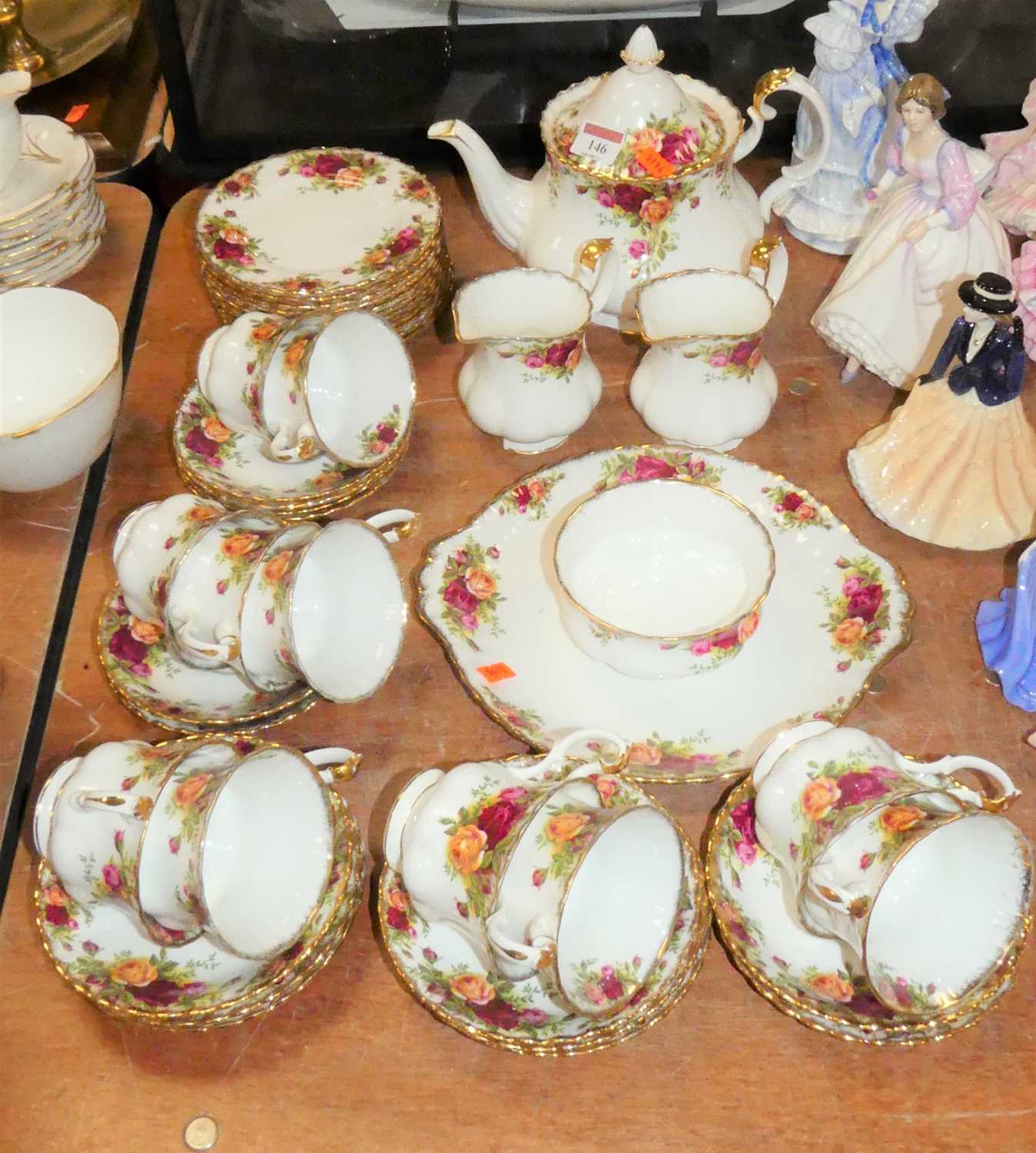 A Royal Albert ten-place setting bone china tea service, in the Old Country Roses pattern