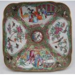 A 19th century Chinese Canton export dish, of shaped square form in the famille verte palette, the