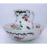 An Adderley's limited wash jug and bowl, on a white ground with floral decoration heightened in