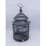 A reproduction green painted simulated wirework birdcage, h.53cm