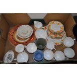 A box of ceramics, to include Beresford Brothers, Wedgwood jasper ware, and Royal Crown Derby