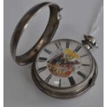 C Schulen of Ipswich, an early Victorian silver pair cased pocket watch, the white enamel chapter