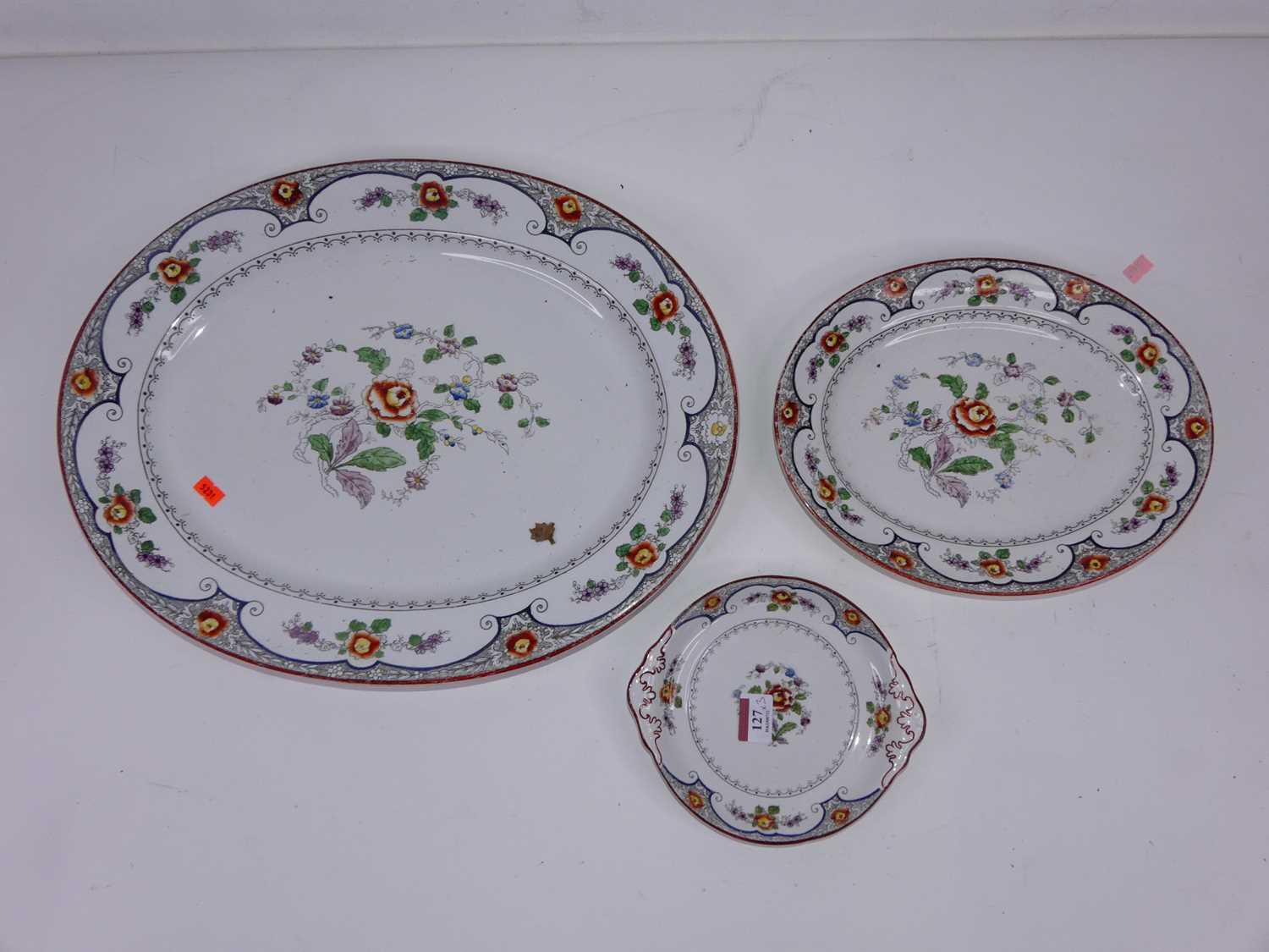 A large Victorian S Hancock & Sons Coronaware oval meat dish, transfer printed with flowers,
