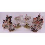 A collection of assorted Victorian Staffordshire figures, to include Dick Turpin, Returning home and