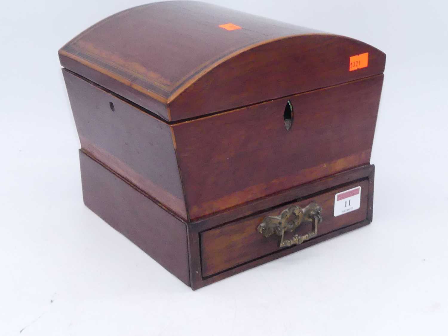 A 19th century mahogany boxwood and rosewood crossbanded dome top workbox, mounted on associated - Bild 4 aus 4