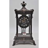 A reproduction bronzed metal cased four glass mantel clock, the dial showing Roman numeral enamel