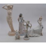 A collection of four Spanish porcelain figures, to include Nao, largest height 31cm, together with a