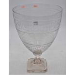 A large contemporary glass vase, the bowl having etched Greek key decoration upon a faceted