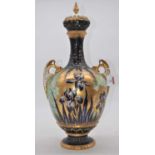 A Victorian Staffordshire earthenware urn, probably Thomas Forester, having floral and gilt