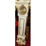 A reproduction white painted longcase clock, with three train musical movement
