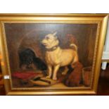 Early 20th century English school - Four dogs, oil on canvas, indistinctly signed lower left, 40 x