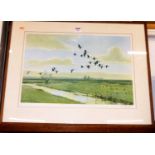 Peter Scott (1909-1989) - Ducks in flight over the marshes, lithograph, signed in pencil to the
