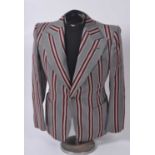 Steve Harley, a 1970's Tommy Nutter grey and red striped single breasted blazer with cream silk