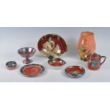 A collection of Art Deco Grimwades Royal Winton red lustreware, to include; a Byzanta bowl, dia.14.