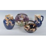 A collection of Art Deco Grimwades Royal Winton blue and purple Fairy Cobwebs pattern lustreware, to