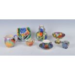 A collection of Art Deco Grimwades Royal Winton pottery, to include; a Tulip pattern Globe jug, h.