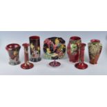 A collection of Art Deco Grimwades Royal Winton cherry red lustreware, to include; a Carnation