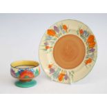 An Art Deco Clarice Cliff Bizarre Crocus pattern ceramic side plate, printed marks verso, dia.