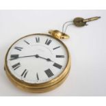Payne & Co of London - a late Victorian gilt brass cased Goliath pocket watch, the white enamel