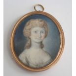 Mid-19th century English school - bust portrait of a woman wearing her hair up, miniature