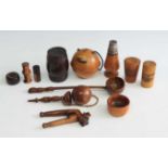 A collection of treen, to include a Victorian carved yew nutcracker, l.14cm, a Victorian Mauchline