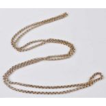 A yellow metal oval belcher link guard chain, without clasp, length 820mm, width 2.9mm, gross weight
