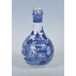 A 19th century Chinese blue and white porcelain bottle vase, the onion neck decorated with a