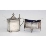 A George III silver two-piece cruet set, comprising lidded mustard and pedestal salt cellar, each