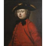 Early 19th century English school - Half-length portrait of a young gentleman wearing a red tunic,