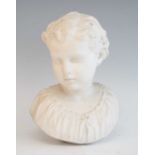 A continental carved Carrera marble bust of a child, 19th century, unsigned, h.31cm