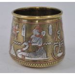 An early 20th century 'Cairoware' brass bowl with copper and silver inlay, decorated in the Egyptian