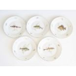 A set of five 20th century Richard-Ginori Doccia porcelain plates, each decorated with a fish within