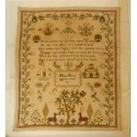 A George IV needlework, verse and picture sampler, signed Mary Farrer aged 10 years and dated