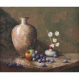 Noel Ripley (b.1944) - Still life with fruit, oil on panel, signed lower left, 25 x 30cm