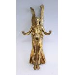 A 19th century brass figure of Nike, shown in standing pose with arms raised, h.34cmNo breaks or