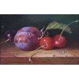 Raymond Campbell (b.1956) - Still life with plum and cherries, oil on panel, signed lower right, 10