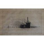 Harold Wyllie (1880-1973) - Steam ships at anchor, etching, signed in pencil to the margin, 15 x