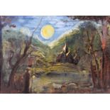 § Tom Keating (1917-1984) after Samuel Palmer (1805-1881) - River landscape, gouache, 33 x 46cm,