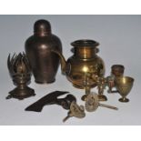 A collection of 19th century and later Hindu Indian cast brass ritual items, to include two