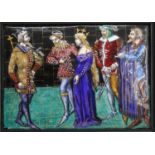 After Jean Reymond (late c16th) - Late medieval Royal courtship scene, Limoges enamel plaque, signed