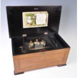 A late 19th century Swiss cylinder music box by Adolf Karrer, the eight airs playing upon comb and