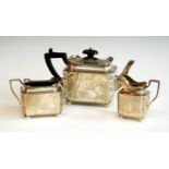 A Victorian silver three-piece tea set, comprising teapot, twin handled sugar and cream, each