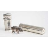 A George III silver lancet case with contents, of plain tapered form with reeded border, the