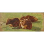 George Thomas Rope (1845-1929) - Resting cattle, oil on panel, 9 x 20cm