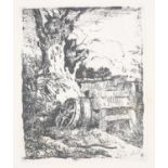 John Crome (1768-1821) - Old cartwheels beside a ruined shelter, soft-ground etching on paper, 17.