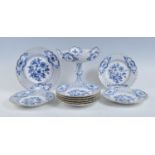 A late 19th century Meissen blue onion pattern porcelain dessert service, having pierced and gilt